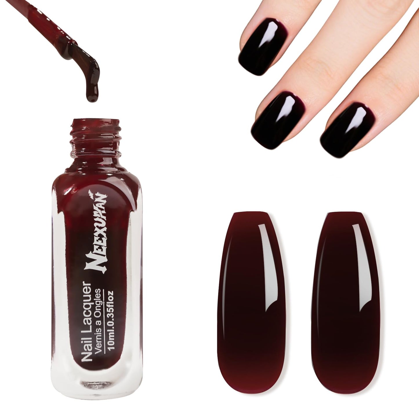 NEEXUAAN Red Jelly Nail Polish, Cherry Red Quick Dry Nail Polish, No UV Lamp Needed, Streak Free Fingernail Polish for Salon Manicure and Nail Art DIY at Home, 0.35 fl oz
