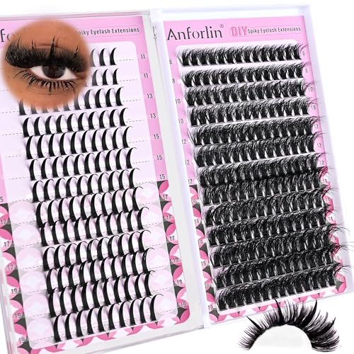 Spiky Volume Lash Extension 312pcs 100D Lash Clusters with Lash Spikes 8-19mm Mega Thick Eyelash Extensions Wispy Lash Clusters DIY Spiky Lash Extension D Curly Individual Lashes Clusters by Anforlin