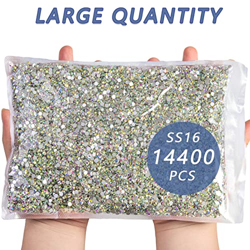 Beadsland Crystal AB Flat Back Rhinestones Bulk SS16 14400pcs - Jewelry Nails Crafts