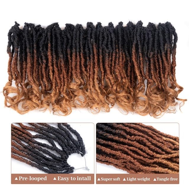 French Curl Crochet Locs Hair Extensions - 10 Inch Ombre Brown 3 Tones, 8 Packs, Pre-Looped Faux Locs with Curly Ends (Variation of OT30/27)