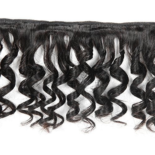 Brazilian Virgin Human Hair Curly Weave 4 Bundles with Lace Closure - 8/8/8/8+8 Inches, Natural Black