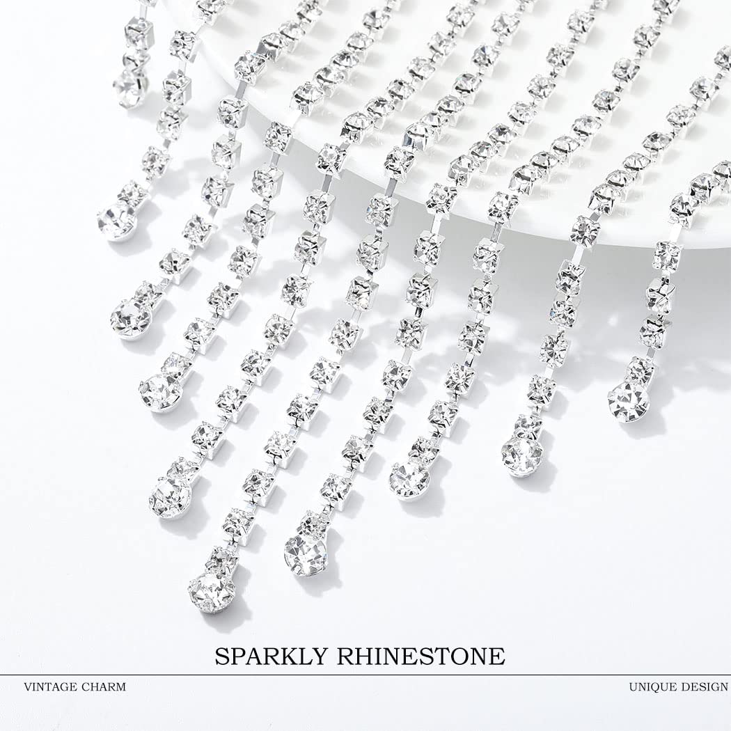 Fdesigner 1920s Rhinestone Masquerade Mask Costume Headpieces Flapper Face Cover Head Chain Jewelry for Women (Silver-Unique)