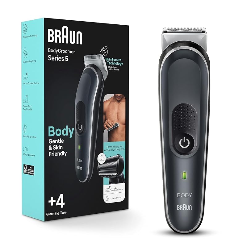 Braun Body Groomer 5360 Series 5 for Men – SkinSecure, 100-Minute Cordless, Wet & Dry