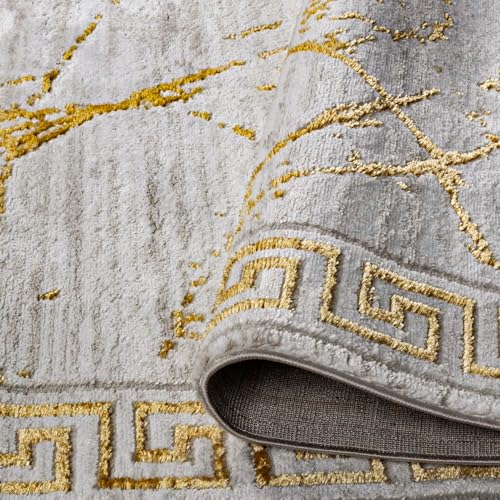 Glory Rugs 5' x 7' Cream & Gold Modern Abstract Area Rug for Living Room
