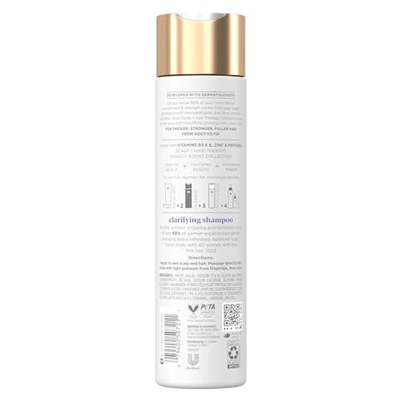 Dove Density Boost Clarifying Shampoo Scalp + Hair Therapy for Gentle Cleansing, with Vitamin B3, Zinc and 0% sulfates, 9.25 oz