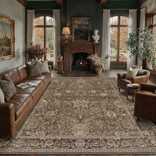 Vintage Brown 6x9 Area Rug - Retro Style Living Room Carpet, Washable & Non-Shedding