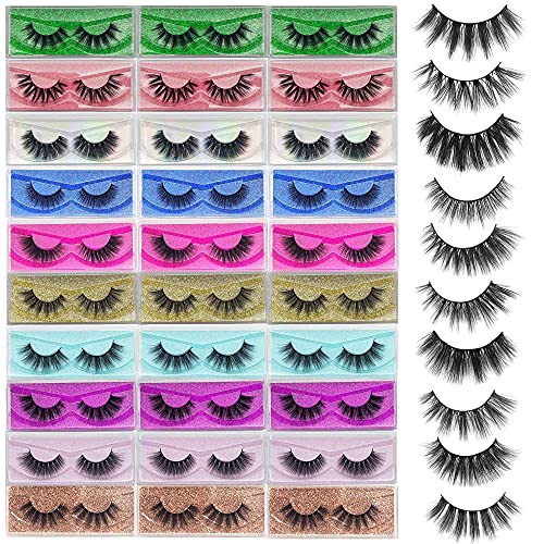 30 Pairs Faux Mink Eyelashes Bulk Set - Natural Fluffy 12-20mm 5D Fake Lashes, Reusable for Makeup & Beauty