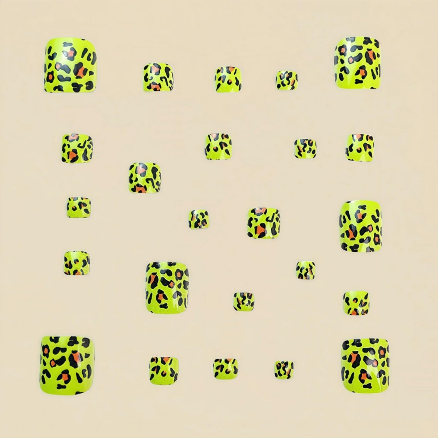 Leopard Press on Toenails Short Square Full Cover Fake Toe Nails Green Leopard Print False Toenails Glossy Cheetah Nails Press ons Summer Acrylic Toenails for Coquette Women 24Pcs