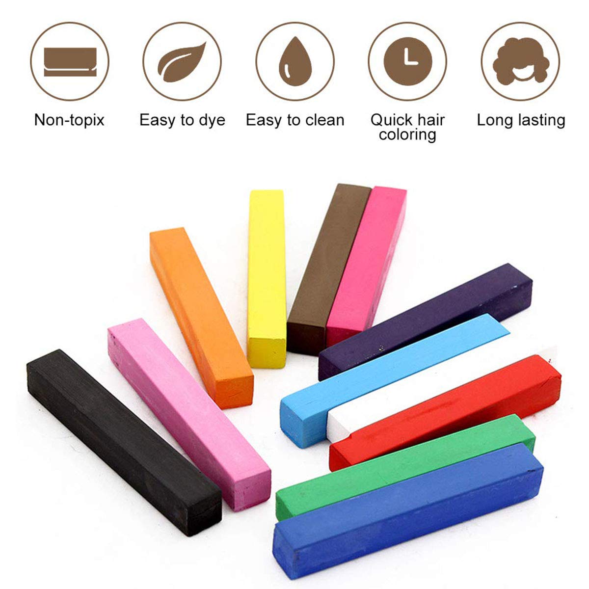 Hair Chalk Stick Set, Halloween Christmas Birthday Cosplay and DIY, Non-toxic Temporary Washable Hair Color Chalk Girls Boys Teen Kids Gift, 12 Colors
