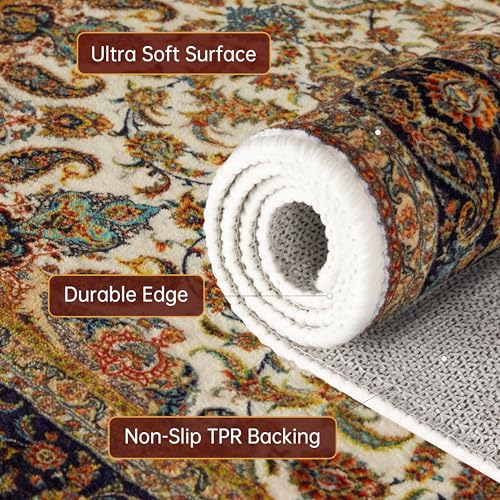 Orange 8'x10' Washable Boho Low Pile Non-Slip Area Rug - Watthourhome