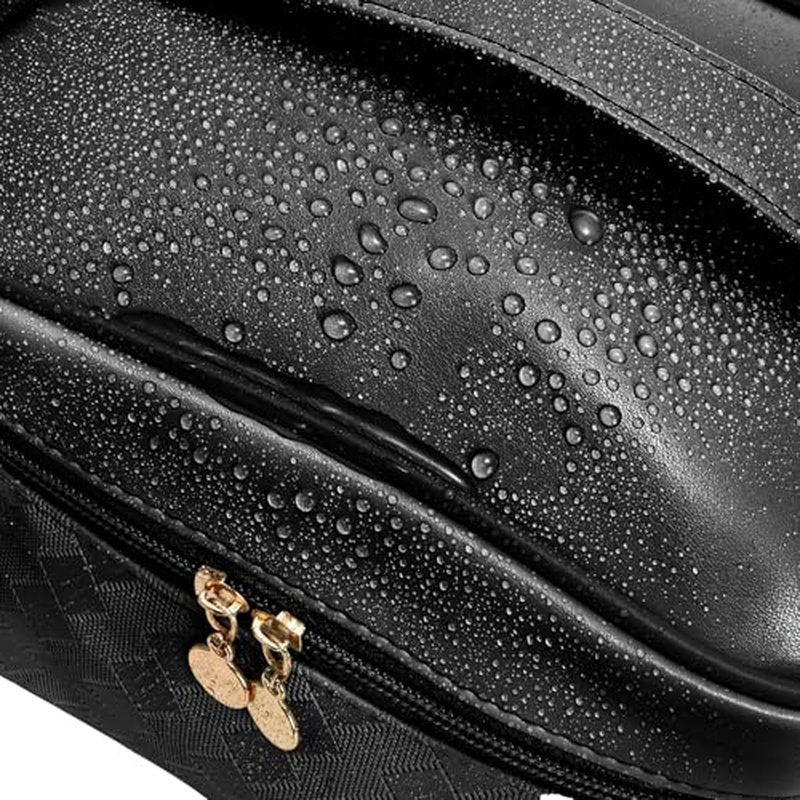 Hedume Set of 4 Makeup Bags, Black Leather Portable Travel Cosmetic Bag, Waterproof Cosmetic Bag Set, Multifunction Organizer Storage Bag for Makeup, Toiletries, Brushes and Accessories