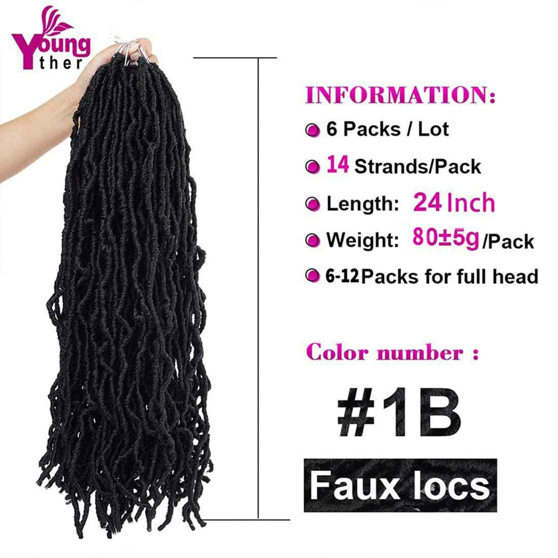 Youngther 24 Inch New Faux Locs Crochet Hair 6Pscks 84 stands Extensible New Goddess Soft Locs Crochet Hair Pre Looped Synthetic Crochet Braiding Hair for Black Women(24inch,6packs,1B)