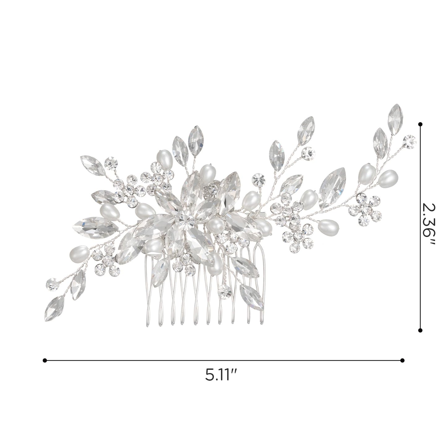 SWEETV Wedding Hair Comb Pearl Bride Hair Pins Flower Hair Piece Rhinestone Bridal Hair Accessories for Women and Girls