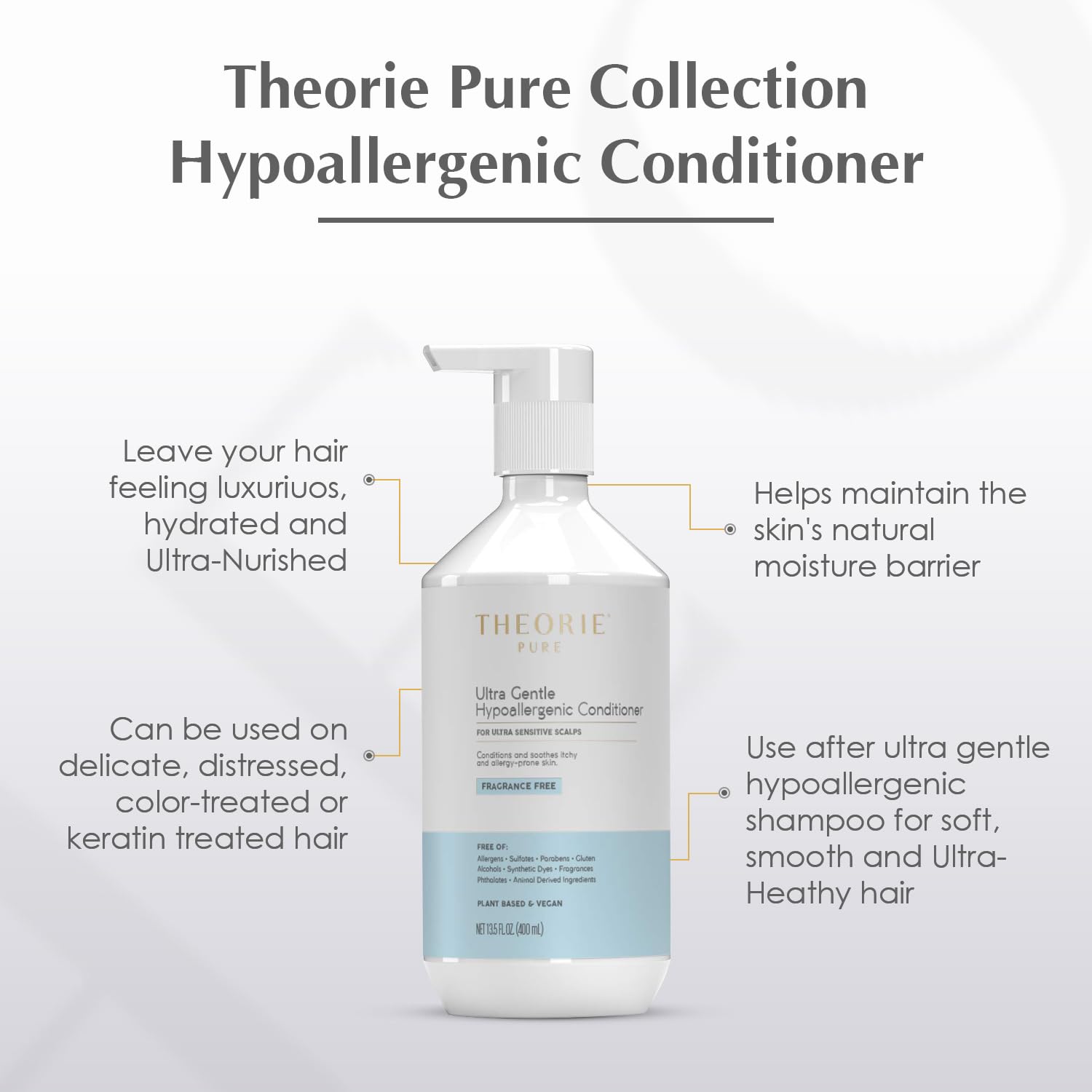 Ultra Gentle Hypoallergenic Conditioner - Vegan & Plant-Based, Fragrance-Free for Itchy Skin - 400mL Pump
