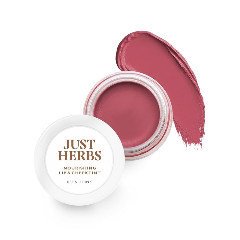 Just Herbs 3-in-1 Lip & Cheek Tint, Creamy Matte – Pale Pink (0.14 fl oz)
