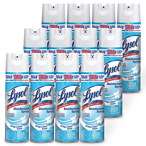 Household Disinfectant Spray - Multi-Purpose Room & Upholstery Sanitizer - Crisp Linen, 19 Fl Oz, Pack of 12 - Home Essential