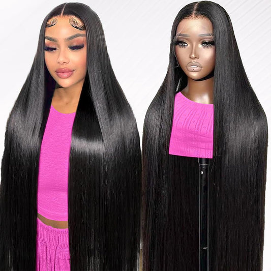 KORENGI 13x6 Lace Front Wigs Human Hair 200 Density Straight 13x6 HD Transparent Lace Frontal Glueless Wig Bralizian Human Hair Tiny Knots Natural Hairline with BabyHair (1B Black, 30 Inch)