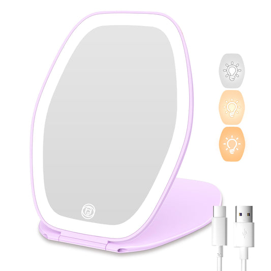 Portable Travel Mirror with Light, 3 Color Lighting Mirror with Stand Compact Size 5 x7 inches,Modern Design
