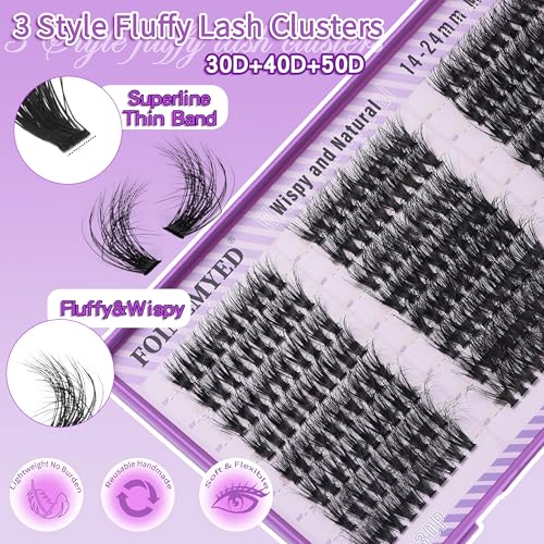KEYYOU Lash Clusters 3D Effect 231pcs Eyelash Clusters 100D200D 10-18mm D Curl Wispy Lashes Individual Cluster Lashes Natural Volume Soft DIY Lash Extensions (3D-100D200D-D-10-18MIX)