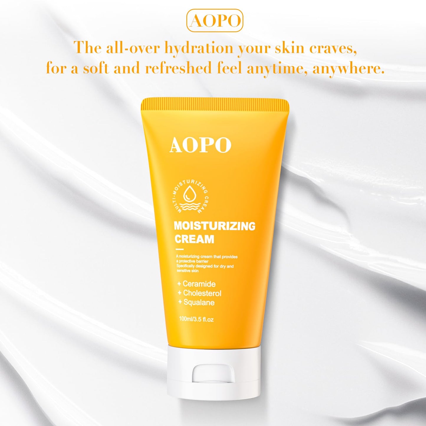 AOPO Face Moisturizer with Ceramide, Cholesterol, and Squalane - Daily Face & Body Moisturizer for All Skin Types, Non-Greasy & Fast-Absorbing, 3.50 fl.oz.