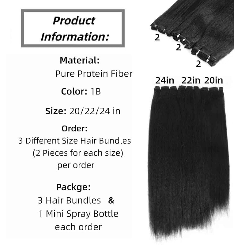 Yaki Straight Hair Bundles 18-26 Inch 1B, 3 Bundles Quick Weave - Pure Protein Fiber