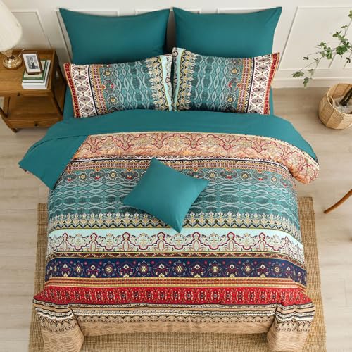Cottolester Boho Queen Comforter Set - Green & Brown 8 Pieces Bed in a Bag