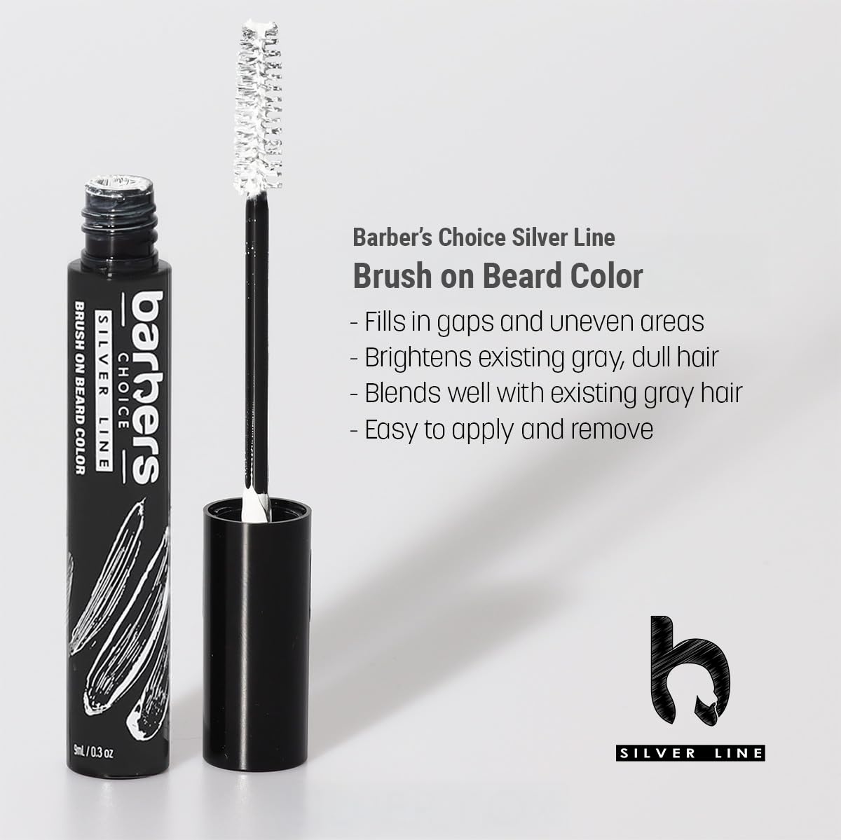 Barbers Choice Silver Line, Facial Hair Brush on Temporary Color for Silver Fox Men- Instantly Brighten White Beards, Mustache & Sideburns, Less Yellow, Easy Application, Arctic White