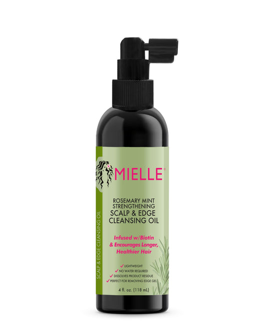 Mielle Organics Rosemary & Mint Scalp & Edge Cleansing Hair Oil - No-Rinse Scalp Cleanser for Product Build Up - Prolongs Hairstyles Between Wash Days & Encourages Longer, Healthier Hair (4 Oz)