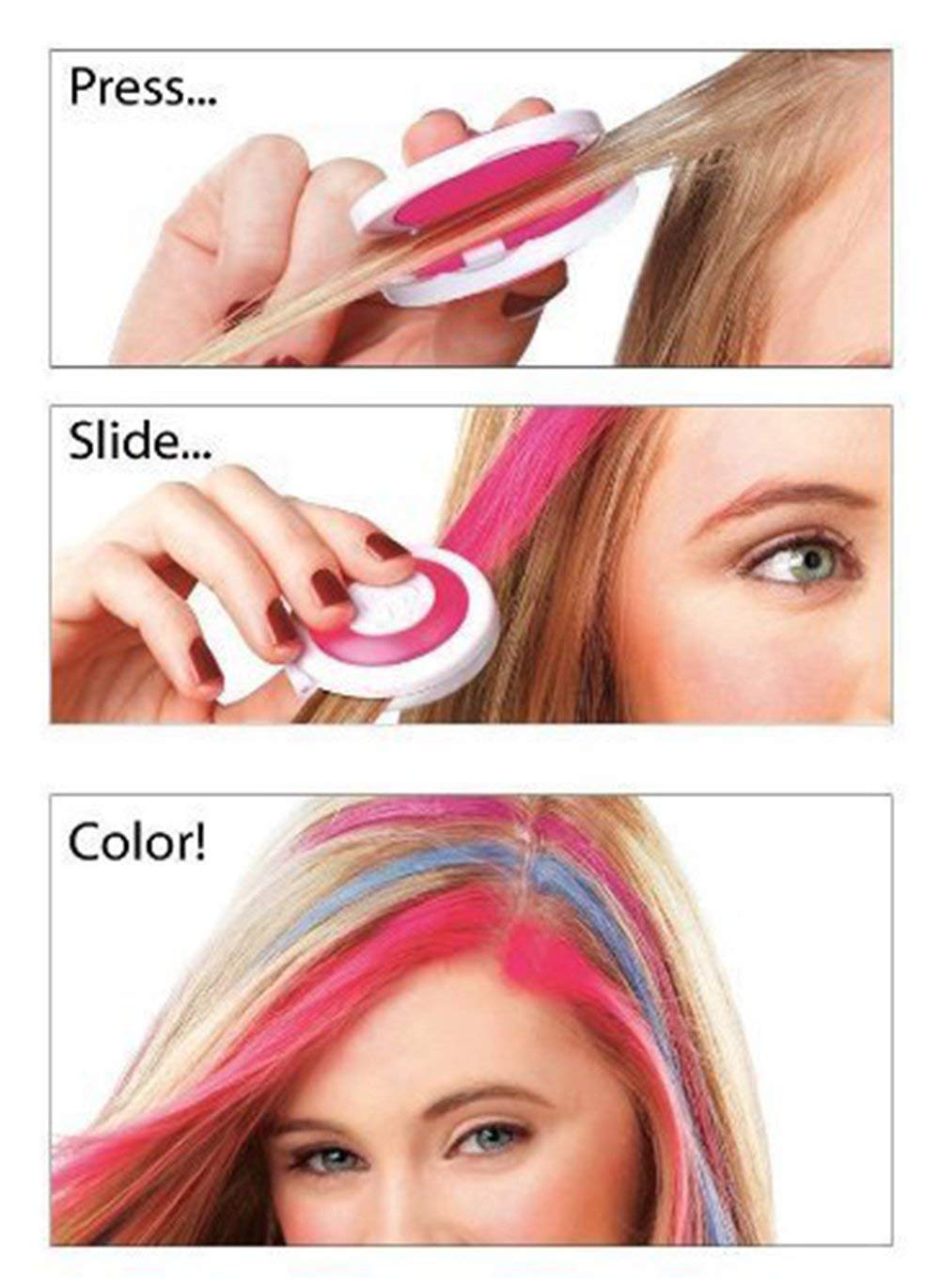 Hot Huez Temporary Hair Chalk - Set of 4 Colors: Blue, Green, Pink, Yellow