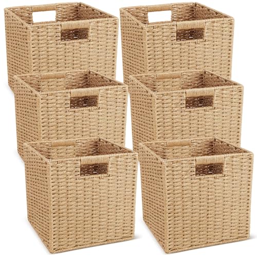 6 Pcs Wicker Storage Baskets 9.8x9.8 in Cube Organizer for Shelves, Laundry & Home Decor