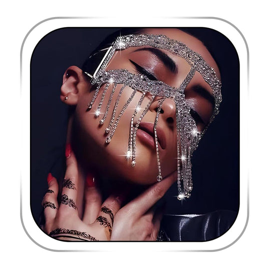 Fdesigner 1920s Rhinestone Masquerade Mask Costume Headpieces Flapper Face Cover Head Chain Jewelry for Women (Silver-Unique)