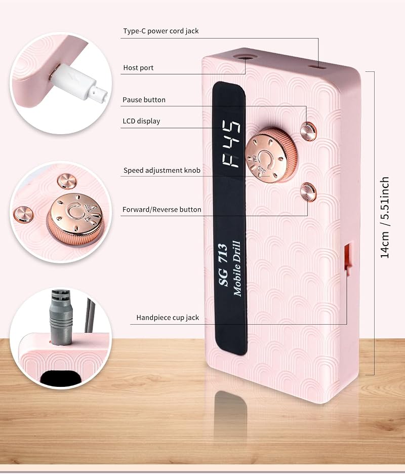 Electric Nail Drill Kit - 45000 RPM Cordless Manicure & Pedicure Set with 11 Bits & LED Display