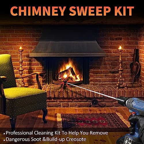 Sealegend 46 Feet Chimney Sweep Kit with Flexible Rods & Brush for Fireplace Cleaning