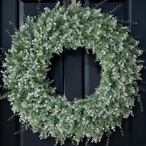 FOTEEWL 32-Inch Artificial Eucalyptus Wreath for Front Door Decor - White-Green, Full & Lifelike