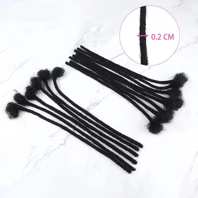 8 Inch Natural Black Human Hair Loc Extensions 0.2cm Thick 30 Strands for Women Men Kids - MIUULAAR