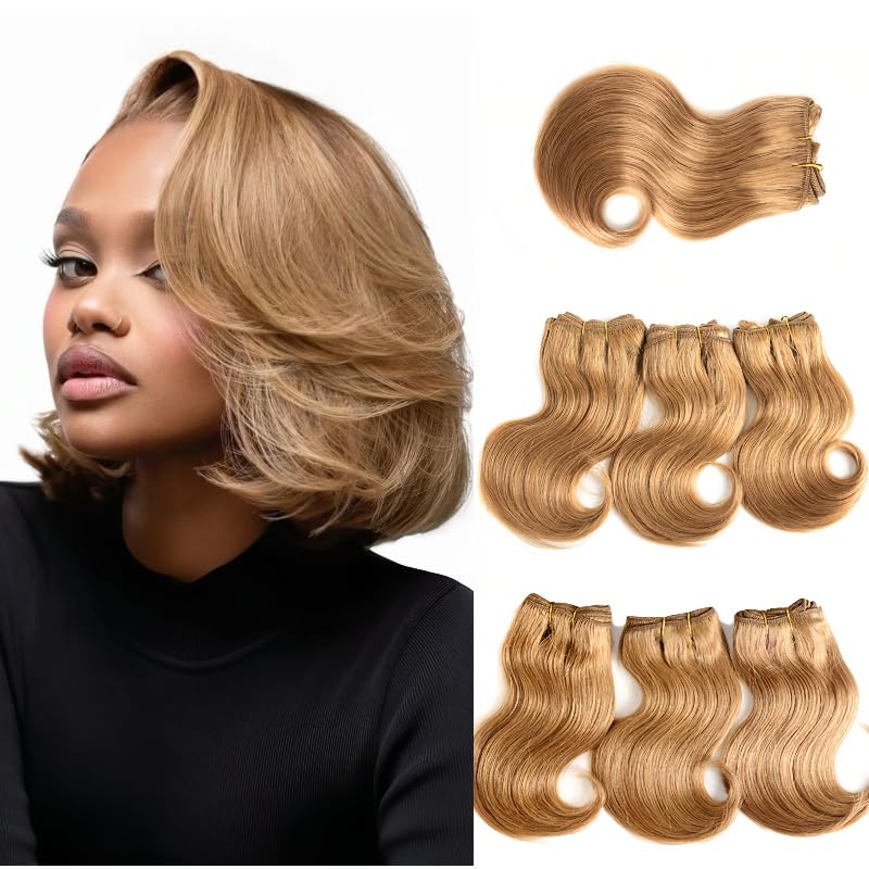 MXMaoYiCTR 6-Pack 8 Inch Honey Blonde Brazilian Virgin Body Wave Hair Extensions