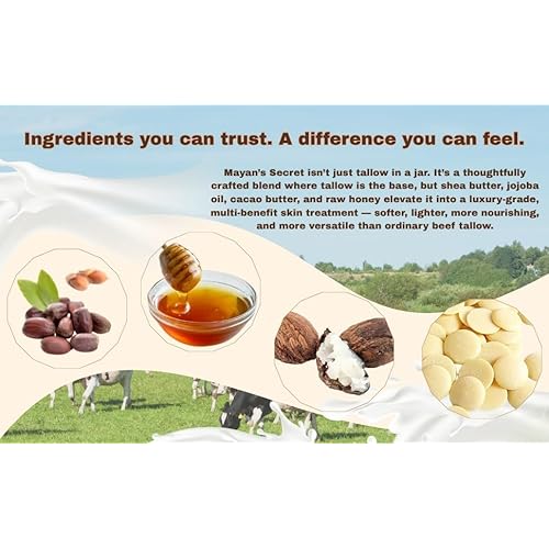 Mayan's Secret Beef Tallow Whipped Moisturizer ? Grass Fed with Jojoba, Shea & Cacao Butter, Raw Honey ? Hydrates Dry & Sensitive Skin ? USA Made, Citrus Fresh (2 Ounce (Pack of 2))