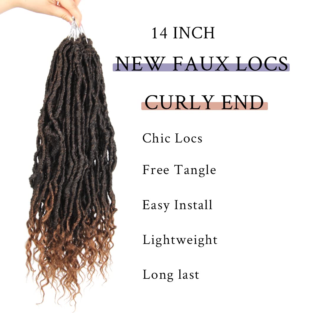BOHOBABE Faux Locs Crochet Hair 14 Inch, Boho Soft Crochet Locs with Curly Ends, Short Bohemian Goddess Locs Crochet Braids for Black Women (6 Packs, T30)