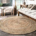 Natural Jute Area Rug 4' Round Flatweave Home Decor