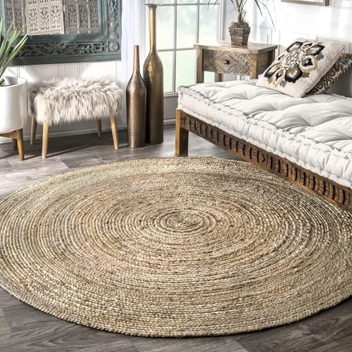Natural Jute Area Rug 4' Round Flatweave Home Decor