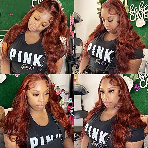Reddish Brown Body Wave Lace Front Wig - 24 Inch Human Hair, 13x6 Deep Parting