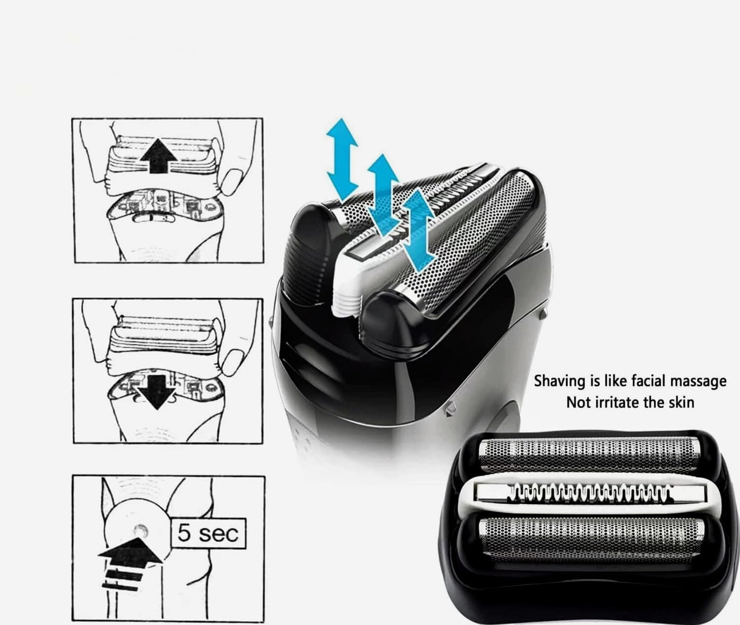 32B Replacement Head Compatible with Braun Series 3 Replacement Head, for S3 Replacement Head 3040 301S 310S 320S 330S 340S 360S 3000S 3010S 3020S 3070cc 3080s Etc Modesl 2-Pack