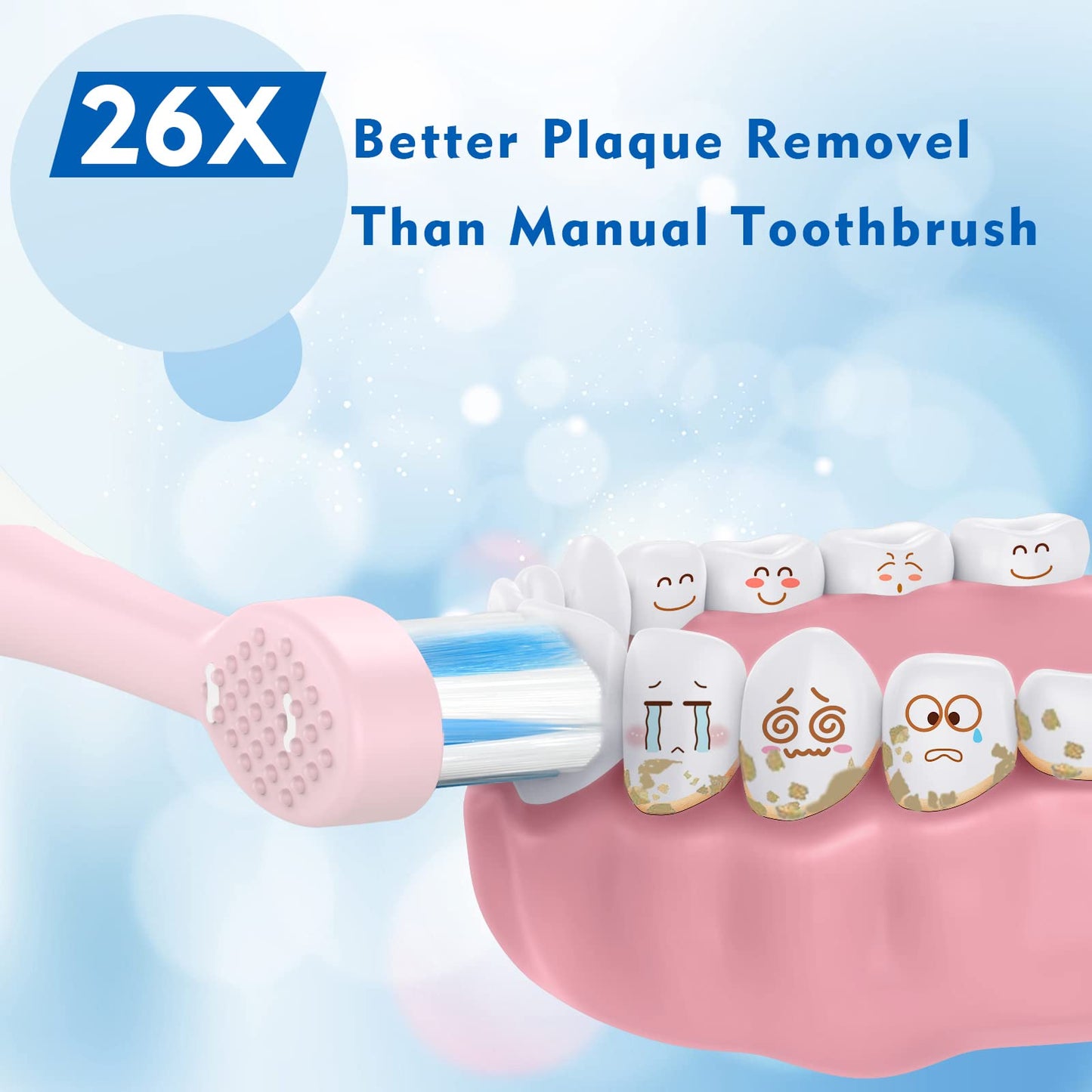 FUMEIKANG Kids Electric Toothbrushes Sonic Rechargeable Tooth Brush Gifts for Boys and Girls Smart Timer Power Toothbrush - Blue 3 4 5 6 7 8 9 10 11 12 (Blue)