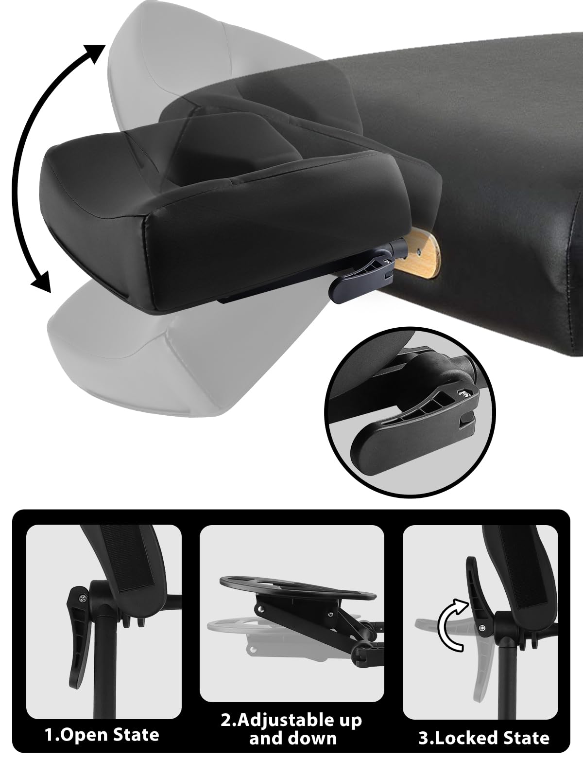 EBANKU Adjustable Headrest Face Pillow Cradle & Face Cushion Support Bracket, Headrest Cushion Square Pillow, Salon Home Mattress Massage Kit (Black)