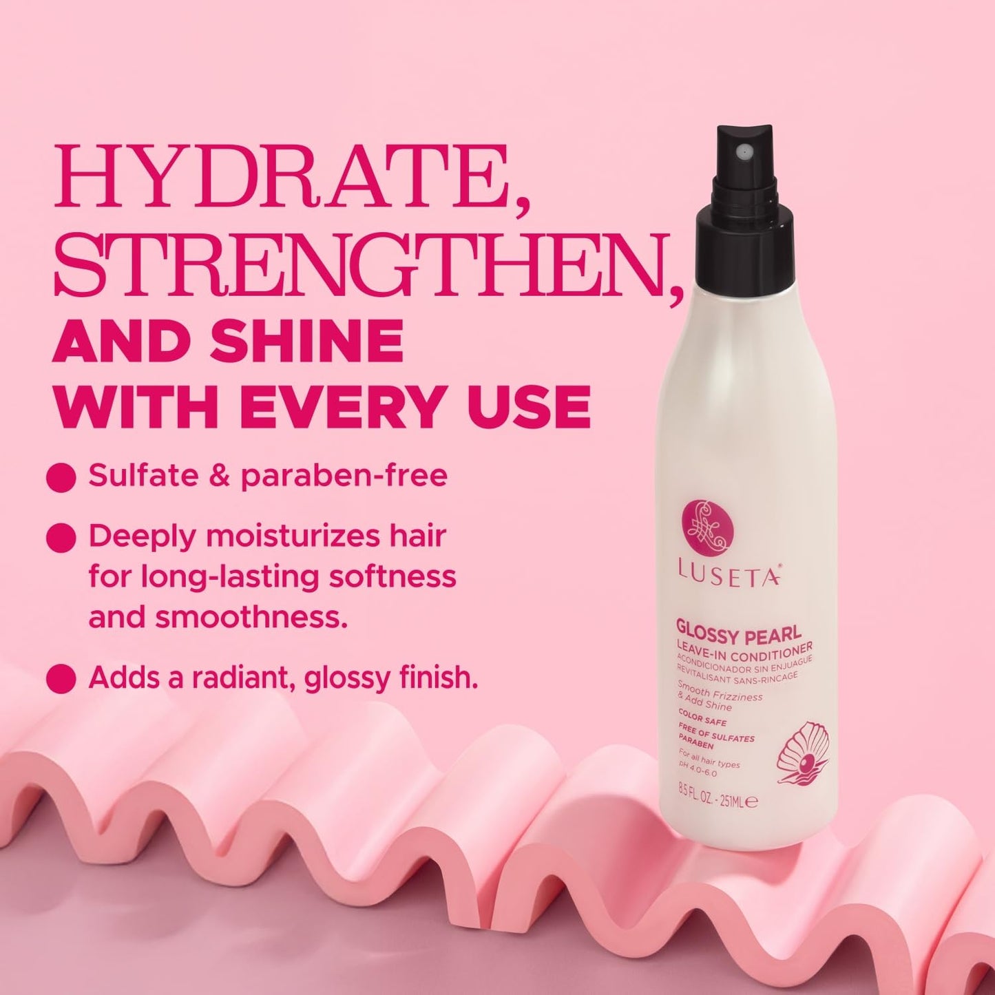 Luseta Glossy Pearl Leave in Conditioner Moisturize and Hydrate Hair Add Shine Repair Damaged Hair Reducing Dryness Sulfate Free for Women and Men 8.5oz