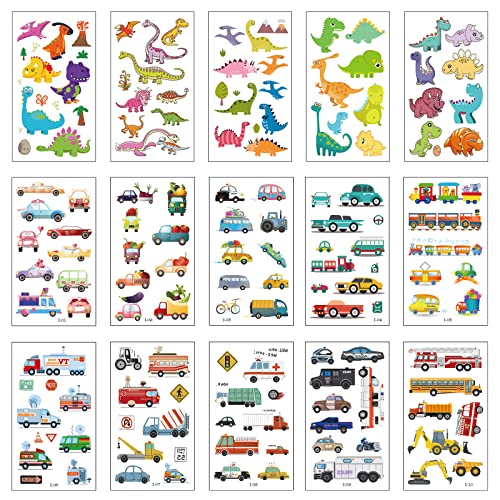 Apeso 30 Sheets Temporary Tattoos Kit, 300Pcs Fake Cute Tattoo Stickers Waterproof, Birthday Party Favor Christmas Stocking Stuffers (Dinosaur £¦ Sea Animal £¦ Vehicle)