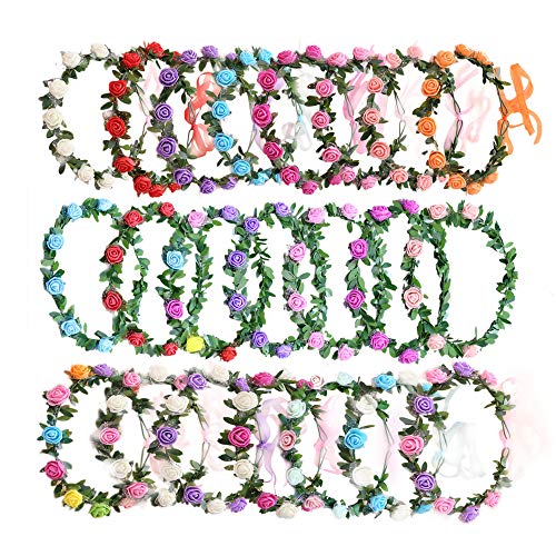22 Pcs Multicolor Flower Crown Headbands Set - Festival, Wedding, Party Accessories (Variation 22)