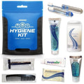 Travel Toiletry Kit, Hygiene Kit with Shaving Supplies for Travel, Business & Charity with Reusable Toothbrush, Bath Soap & Other Essential Toiletries, 5-Pack (GO300)