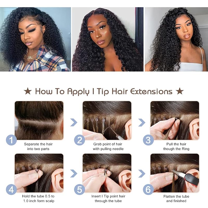 Smartinnov 20 Inch Kinky Curly I Tip Hair Extensions for Black Women Cold Fusion Virgin Human Hair - Model #1B-KC