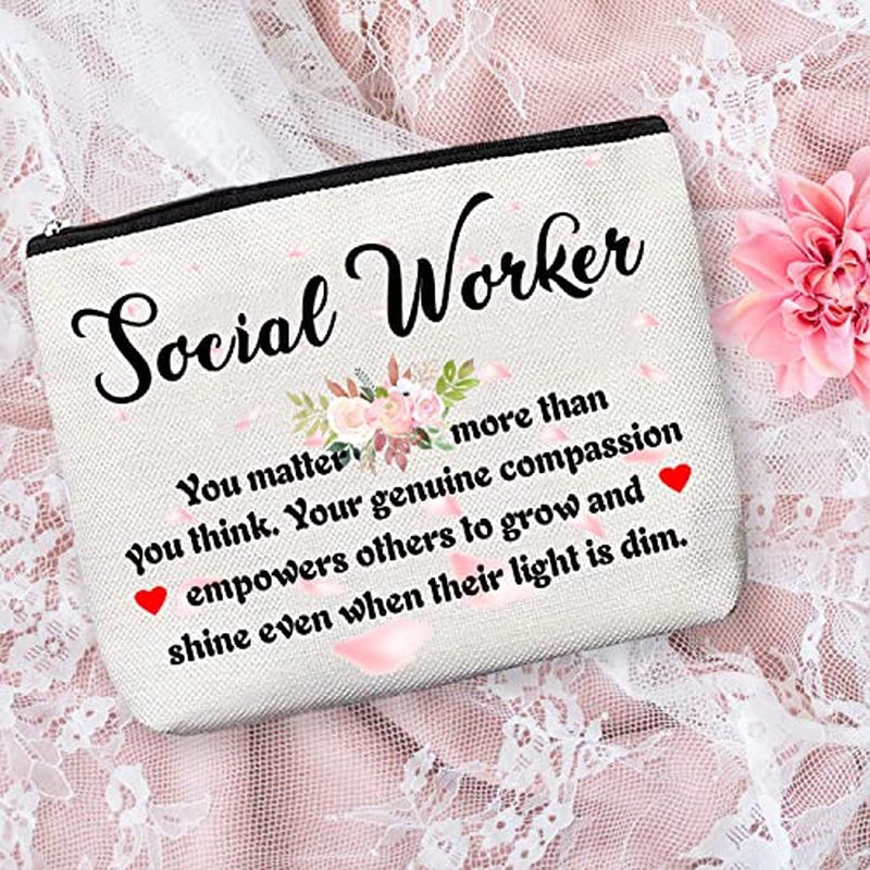 BoomBoomGifts Social Worker Gift Set, Keychain & Makeup Bag for Women, Birthday Gifts for Social Workers